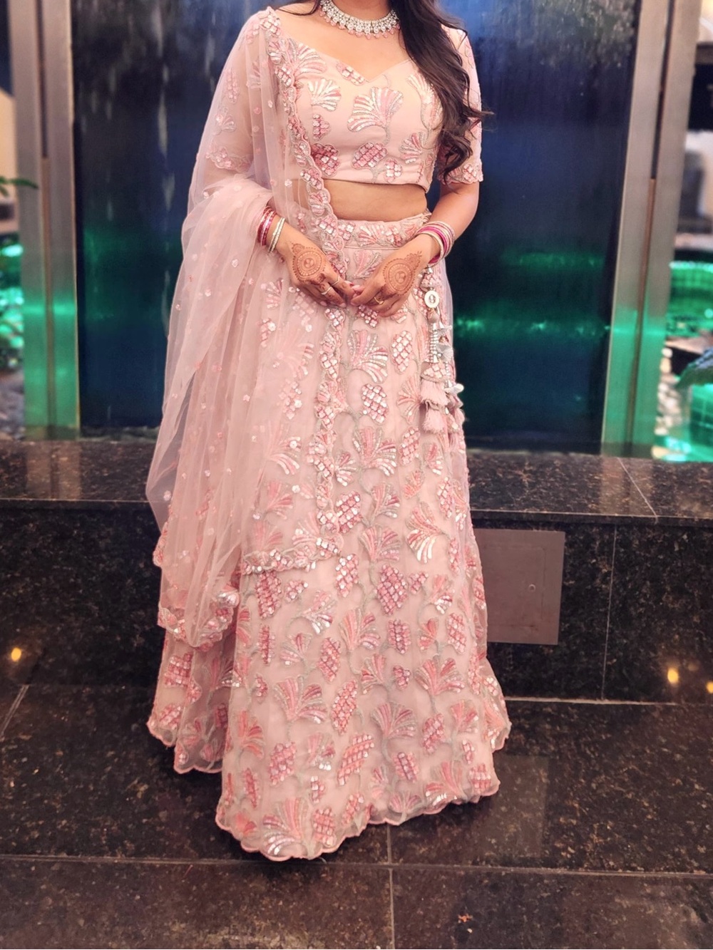 Embroidered Pink Bridal Lehenga Skirt with Dupatta - Lehenga